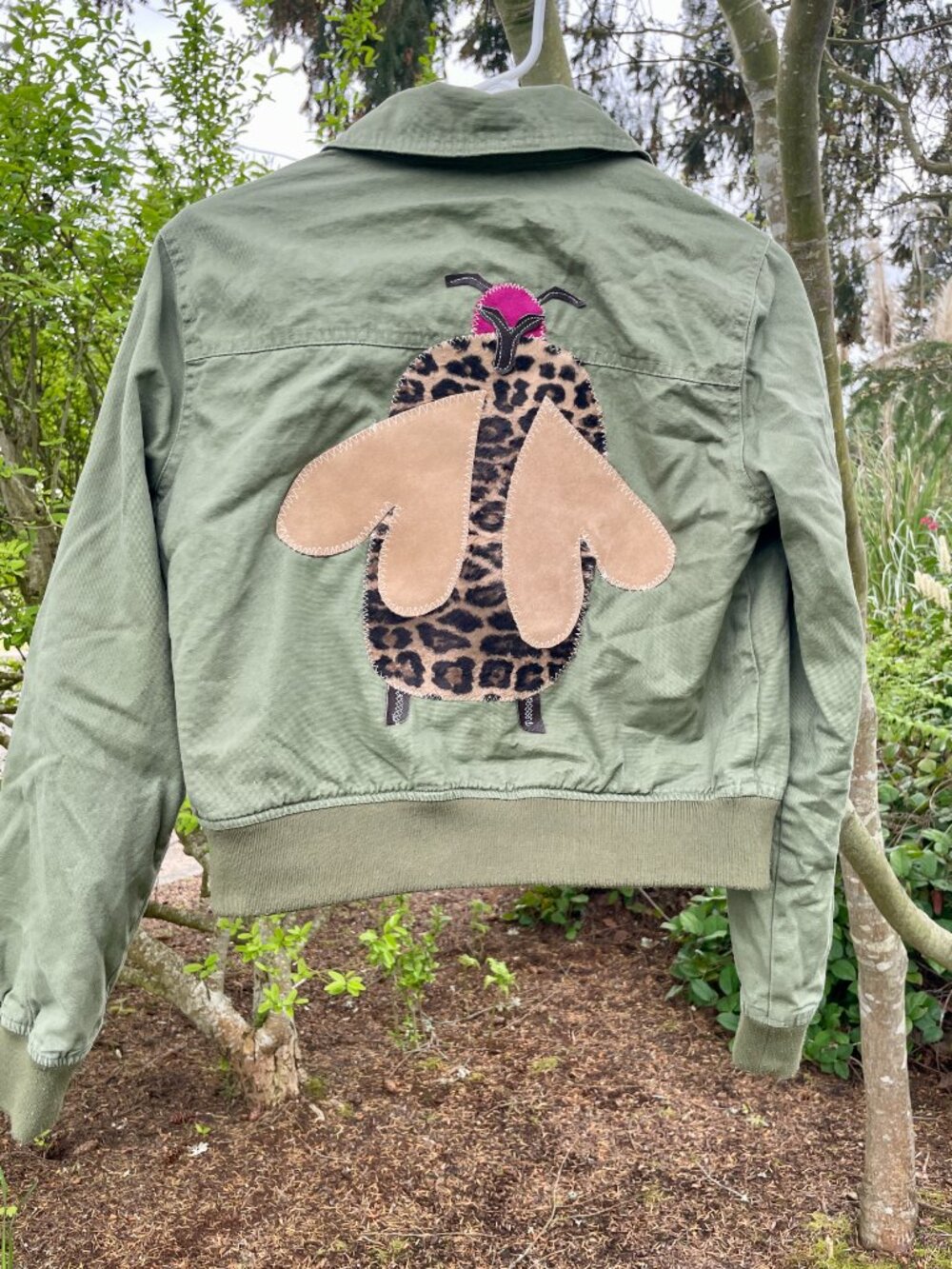 Small Green Insect Upcycled Reworked Handmade Jacket Coat - Picture 6 of 8